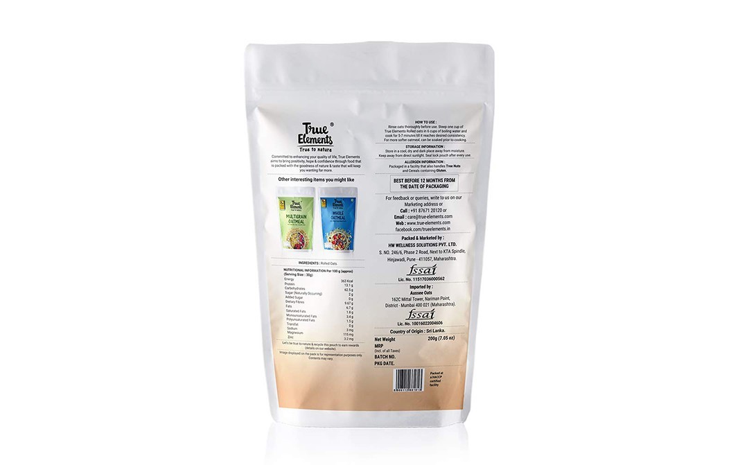 True Elements Rolled Oats Gluten-free    Pack  200 grams